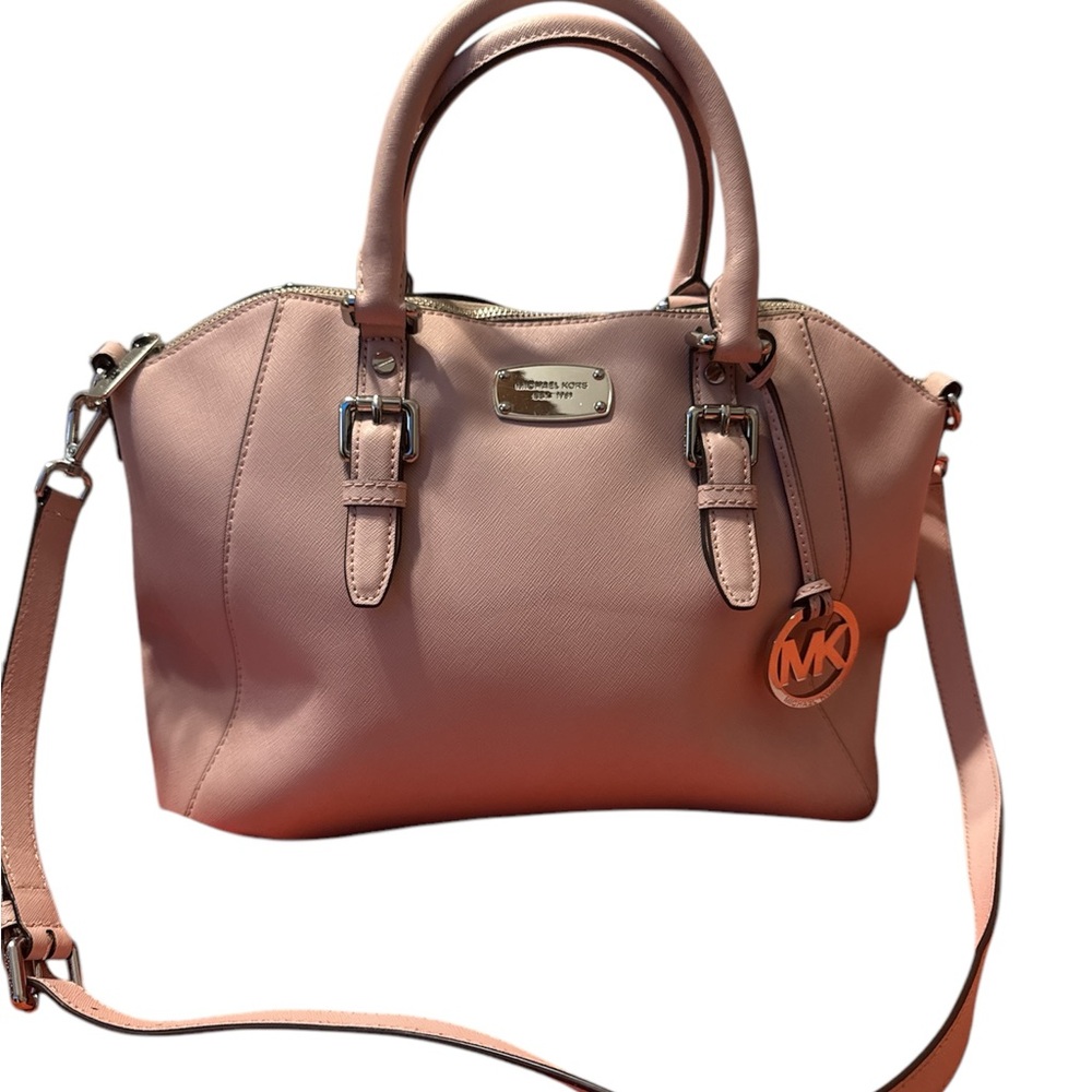 Michael Kors Soft Pink Large Satchel Bag colors in other pics due to lighting